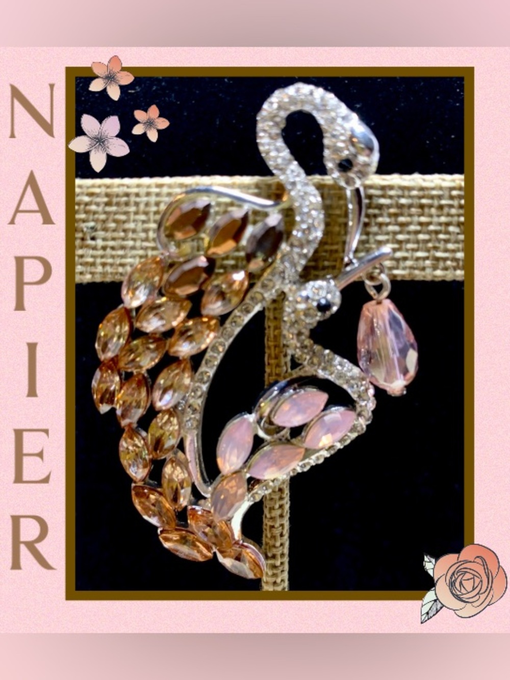 Crystal Stork Brooch w/Crystal Dangle - Picture 2 of 3